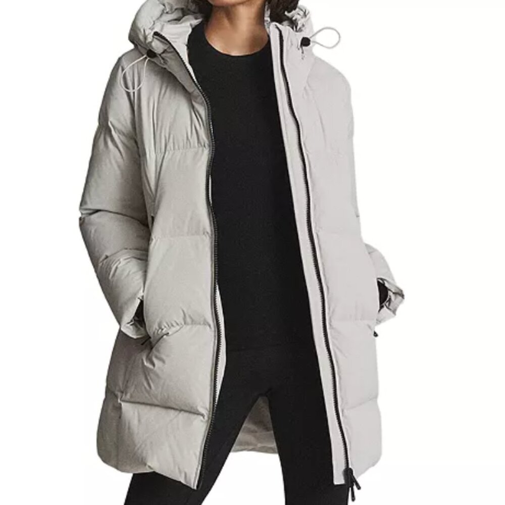 Reiss Astrid Mid Length Down Puffer Coat in Neutral Size M